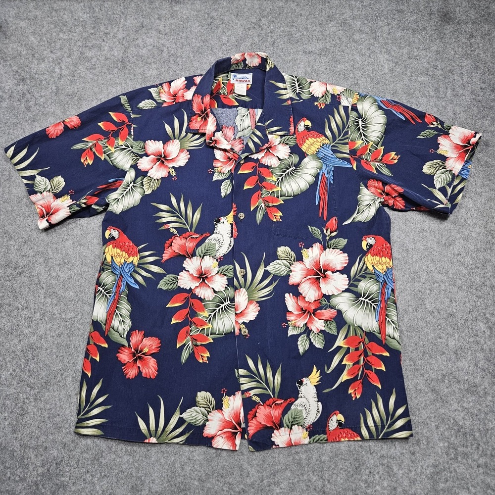 Vintage Hawaiian Shirt Birds Flowers Made in Hawaii Large See Measurements
